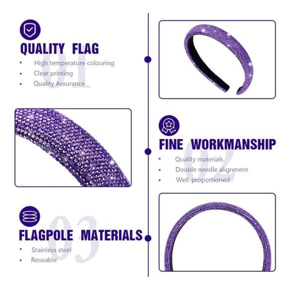 Vin Beauty Rhinestone Headband Glitter Non-Slip Wide Headband Hair Band Purple main image 7